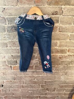 Toddler Dark Blue Embroidered Denim Pants